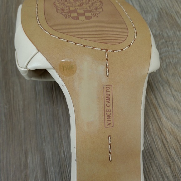 Vince Camuto Brelanie 7.5‎ Woven Leather Sandals Mules Square Toe Heels Beige - Picture 4 of 10